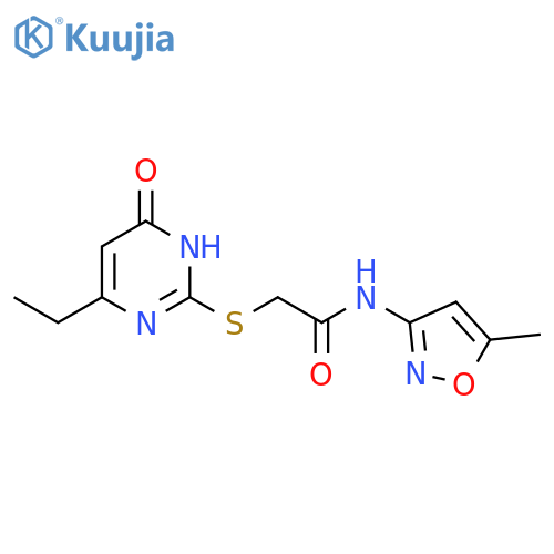2-(4-ethyl-6-oxo-1,6-dihydropyrimidin-2-yl)sulfanyl-N-(5-methyl-1,2-oxazol-3-yl)acetamide structure