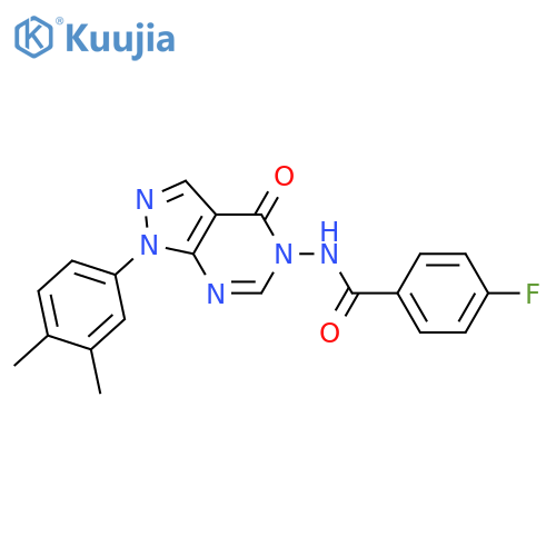 N-1-(3,4-dimethylphenyl)-4-oxo-1H,4H,5H-pyrazolo3,4-dpyrimidin-5-yl-4-fluorobenzamide structure