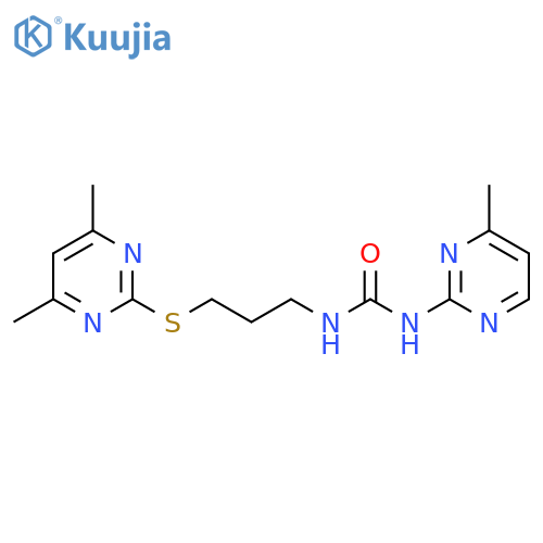 3-{3-(4,6-dimethylpyrimidin-2-yl)sulfanylpropyl}-1-(4-methylpyrimidin-2-yl)urea structure
