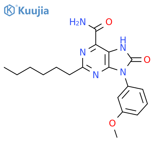 2-hexyl-9-(3-methoxyphenyl)-8-oxo-8,9-dihydro-7H-purine-6-carboxamide structure