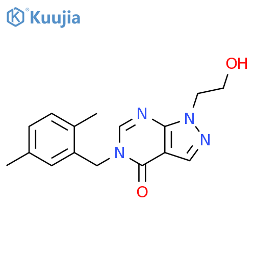 5-(2,5-dimethylphenyl)methyl-1-(2-hydroxyethyl)-1H,4H,5H-pyrazolo3,4-dpyrimidin-4-one structure