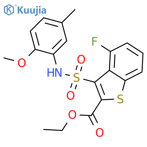 ethyl 4-fluoro-3-(2-methoxy-5-methylphenyl)sulfamoyl-1-benzothiophene-2-carboxylate structure