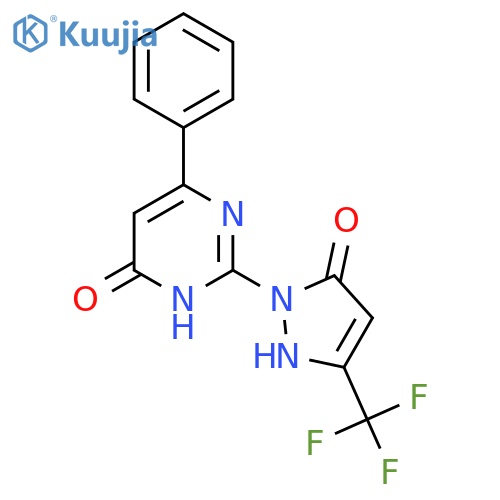 2-[5-oxo-3-(trifluoromethyl)-2,5-dihydro-1H-pyrazol-1-yl]-6-phenyl-4(3H)-pyrimidinone structure