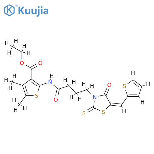 ethyl 4,5-dimethyl-2-{4-(5E)-4-oxo-2-sulfanylidene-5-(thiophen-2-yl)methylidene-1,3-thiazolidin-3-ylbutanamido}thiophene-3-carboxylate structure