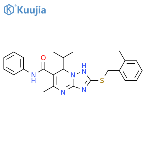 5-methyl-2-{(2-methylphenyl)methylsulfanyl}-N-phenyl-7-(propan-2-yl)-4H,7H-1,2,4triazolo1,5-apyrimidine-6-carboxamide structure