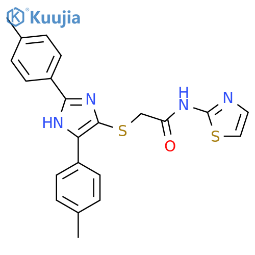2-{2,5-bis(4-methylphenyl)-1H-imidazol-4-ylsulfanyl}-N-(1,3-thiazol-2-yl)acetamide structure