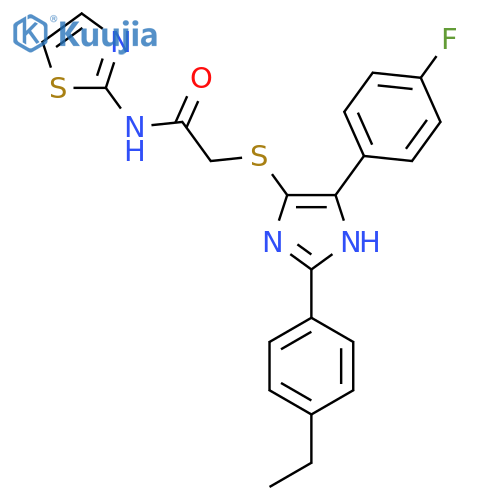 2-{2-(4-ethylphenyl)-5-(4-fluorophenyl)-1H-imidazol-4-ylsulfanyl}-N-(1,3-thiazol-2-yl)acetamide structure