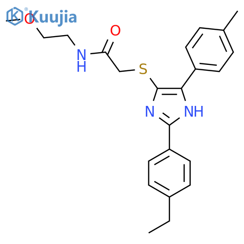 2-{2-(4-ethylphenyl)-5-(4-methylphenyl)-1H-imidazol-4-ylsulfanyl}-N-(2-methoxyethyl)acetamide structure