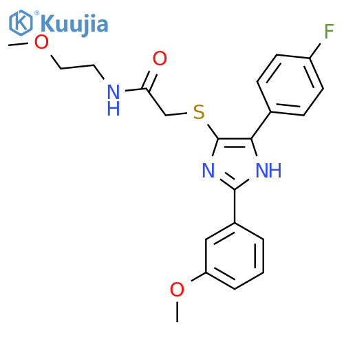 2-{5-(4-fluorophenyl)-2-(3-methoxyphenyl)-1H-imidazol-4-ylsulfanyl}-N-(2-methoxyethyl)acetamide structure