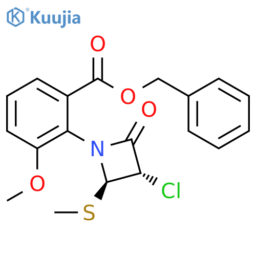 Benzoic acid, 2-[(2R,3S)-3-chloro-2-(methylthio)-4-oxo-1-azetidinyl]-3-methoxy-, phenylmethyl ester, rel- structure