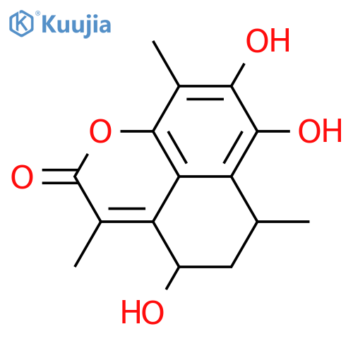 5,6-Dihydro-4,7,8-trihydroxy-3,6,9-trimethylnaphtho[1,8-bc]pyran-2(4H)-one; (4R*,6S*)-form structure