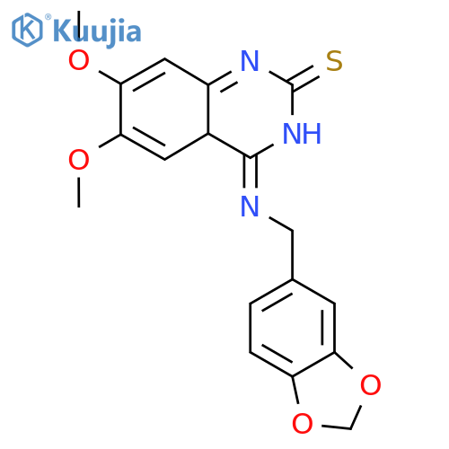 4-{(2H-1,3-benzodioxol-5-yl)methylamino}-6,7-dimethoxy-1,2-dihydroquinazoline-2-thione structure