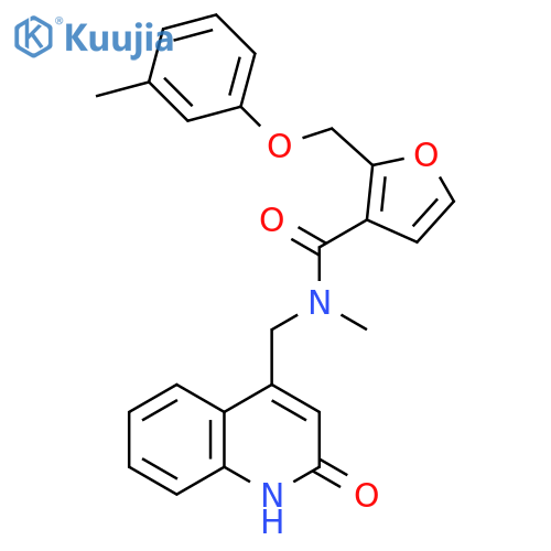 N-(2-hydroxyquinolin-4-yl)methyl-N-methyl-2-(3-methylphenoxy)methylfuran-3-carboxamide structure