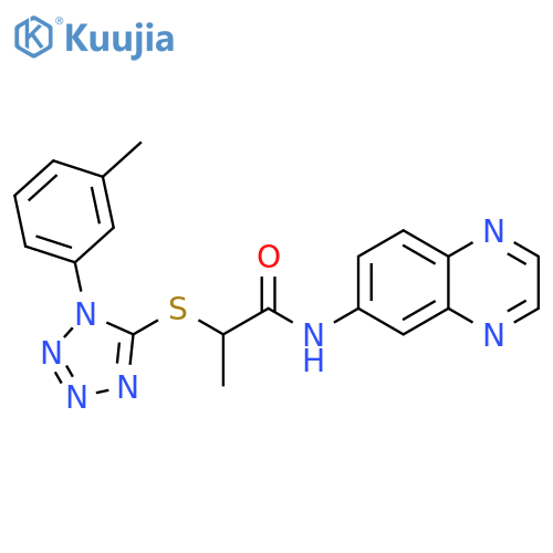 2-{1-(3-methylphenyl)-1H-1,2,3,4-tetrazol-5-ylsulfanyl}-N-(quinoxalin-6-yl)propanamide structure