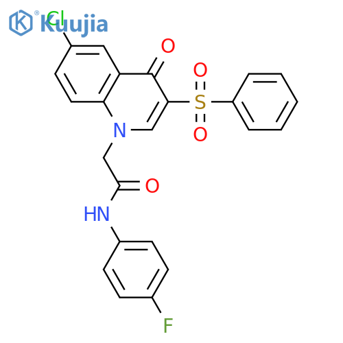 2-3-(benzenesulfonyl)-6-chloro-4-oxo-1,4-dihydroquinolin-1-yl-N-(4-fluorophenyl)acetamide structure