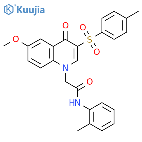 2-6-methoxy-3-(4-methylbenzenesulfonyl)-4-oxo-1,4-dihydroquinolin-1-yl-N-(2-methylphenyl)acetamide structure