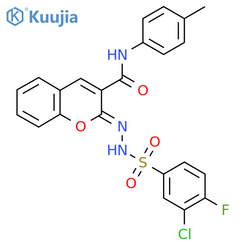 (2Z)-2-(3-chloro-4-fluorobenzenesulfonamido)imino-N-(4-methylphenyl)-2H-chromene-3-carboxamide structure