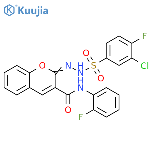 (2Z)-2-(3-chloro-4-fluorobenzenesulfonamido)imino-N-(2-fluorophenyl)-2H-chromene-3-carboxamide structure