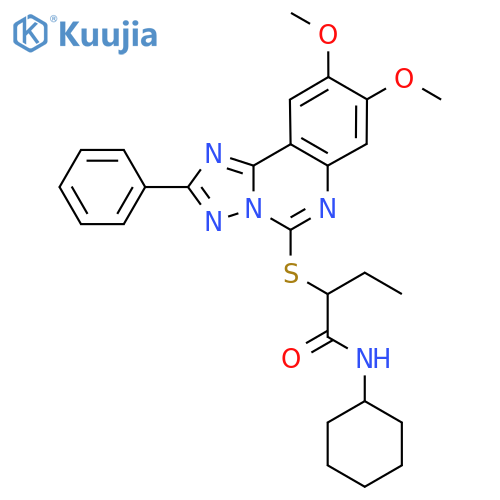 N-cyclohexyl-2-({8,9-dimethoxy-2-phenyl-1,2,4triazolo1,5-cquinazolin-5-yl}sulfanyl)butanamide structure