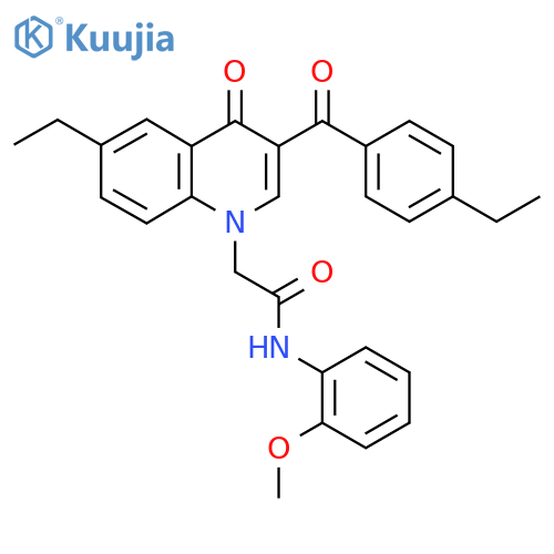 2-6-ethyl-3-(4-ethylbenzoyl)-4-oxo-1,4-dihydroquinolin-1-yl-N-(2-methoxyphenyl)acetamide structure