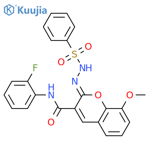 (2Z)-2-(benzenesulfonamidoimino)-N-(2-fluorophenyl)-8-methoxy-2H-chromene-3-carboxamide structure