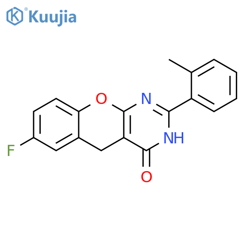 7-fluoro-2-(2-methylphenyl)-3H,4H,5H-chromeno2,3-dpyrimidin-4-one structure