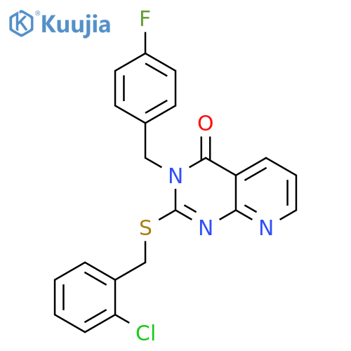 2-{(2-chlorophenyl)methylsulfanyl}-3-(4-fluorophenyl)methyl-3H,4H-pyrido2,3-dpyrimidin-4-one structure