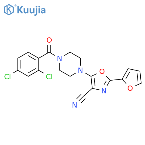 5-4-(2,4-dichlorobenzoyl)piperazin-1-yl-2-(furan-2-yl)-1,3-oxazole-4-carbonitrile structure