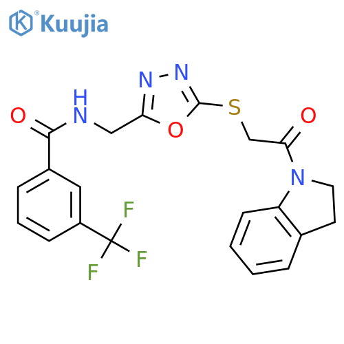 N-(5-{2-(2,3-dihydro-1H-indol-1-yl)-2-oxoethylsulfanyl}-1,3,4-oxadiazol-2-yl)methyl-3-(trifluoromethyl)benzamide structure