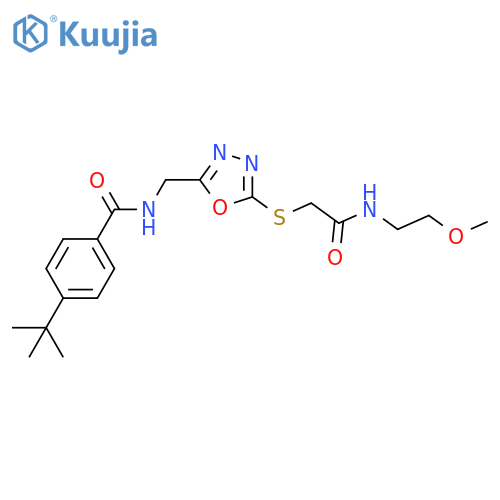 4-tert-butyl-N-{5-({(2-methoxyethyl)carbamoylmethyl}sulfanyl)-1,3,4-oxadiazol-2-ylmethyl}benzamide structure