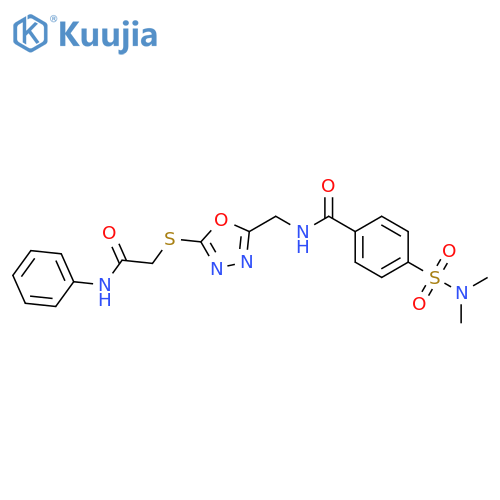 4-(dimethylsulfamoyl)-N-(5-{(phenylcarbamoyl)methylsulfanyl}-1,3,4-oxadiazol-2-yl)methylbenzamide structure
