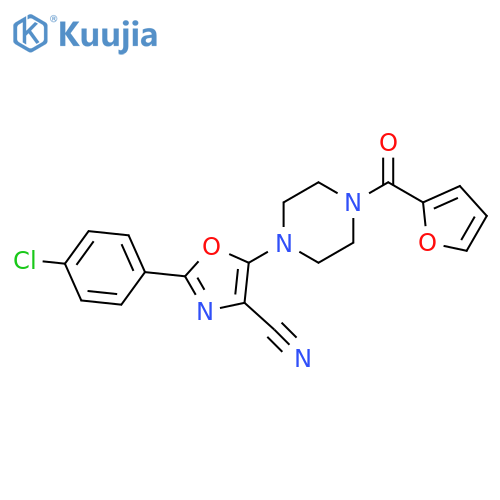 2-(4-chlorophenyl)-5-4-(furan-2-carbonyl)piperazin-1-yl-1,3-oxazole-4-carbonitrile structure