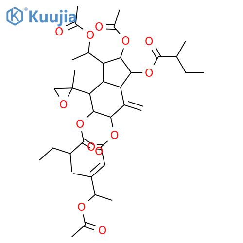 11,12-Epoxy-10(14)-oplopene-2,3,4,8,9-pentol; (1α,2β,3β,4ξ,5αH,6β,7αH,8α,9α,11ξ)-form, 9-O-(4-Acetoxy-3-methyl-2E-pentenoyl), 2,8-bis-O-(2-methylbutanoyl), 3,4-di-Ac structure