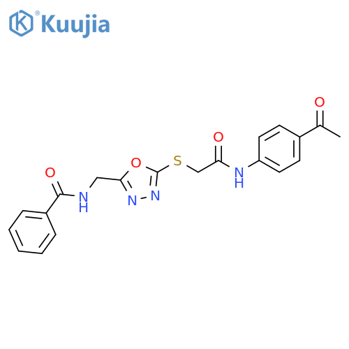 N-{5-({(4-acetylphenyl)carbamoylmethyl}sulfanyl)-1,3,4-oxadiazol-2-ylmethyl}benzamide structure