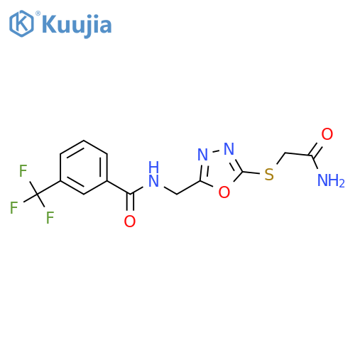 N-({5-(carbamoylmethyl)sulfanyl-1,3,4-oxadiazol-2-yl}methyl)-3-(trifluoromethyl)benzamide structure