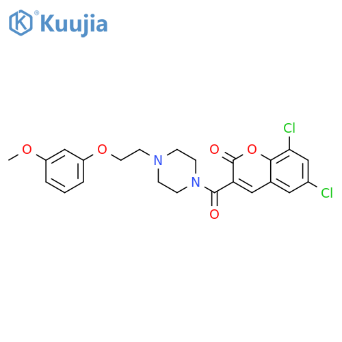 6,8-dichloro-3-{4-2-(3-methoxyphenoxy)ethylpiperazine-1-carbonyl}-2H-chromen-2-one structure