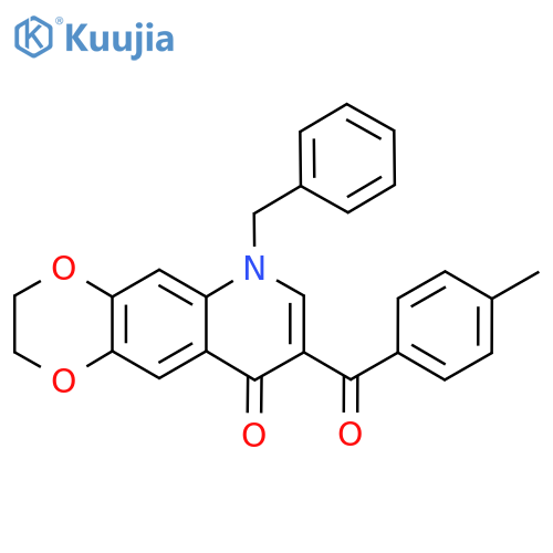 6-benzyl-8-(4-methylbenzoyl)-2H,3H,6H,9H-1,4dioxino2,3-gquinolin-9-one structure