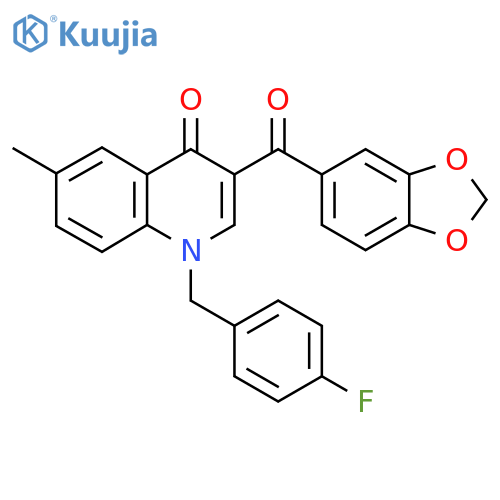 3-(2H-1,3-benzodioxole-5-carbonyl)-1-(4-fluorophenyl)methyl-6-methyl-1,4-dihydroquinolin-4-one structure