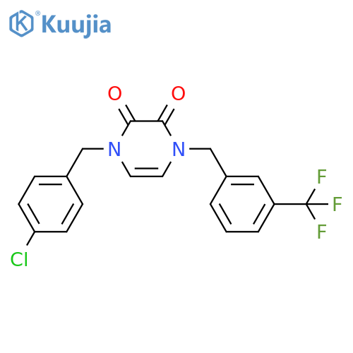 1-(4-chlorophenyl)methyl-4-{3-(trifluoromethyl)phenylmethyl}-1,2,3,4-tetrahydropyrazine-2,3-dione structure