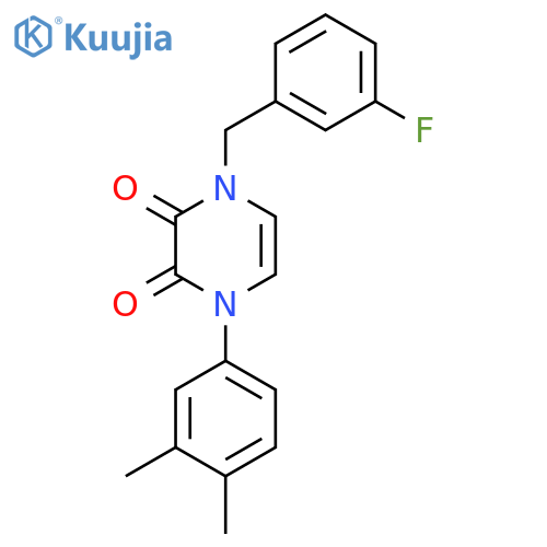 1-(3,4-dimethylphenyl)-4-(3-fluorophenyl)methyl-1,2,3,4-tetrahydropyrazine-2,3-dione structure