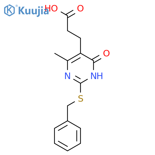 3-[2-(benzylthio)-4-methyl-6-oxo-1,6-dihydropyrimidin-5-yl]propanoic acid structure
