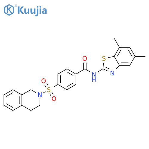 N-(5,7-dimethyl-1,3-benzothiazol-2-yl)-4-(1,2,3,4-tetrahydroisoquinoline-2-sulfonyl)benzamide structure
