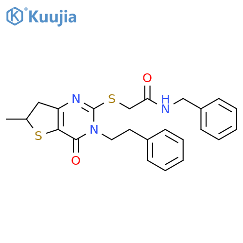 N-benzyl-2-{6-methyl-4-oxo-3-(2-phenylethyl)-3H,4H,6H,7H-thieno3,2-dpyrimidin-2-ylsulfanyl}acetamide structure