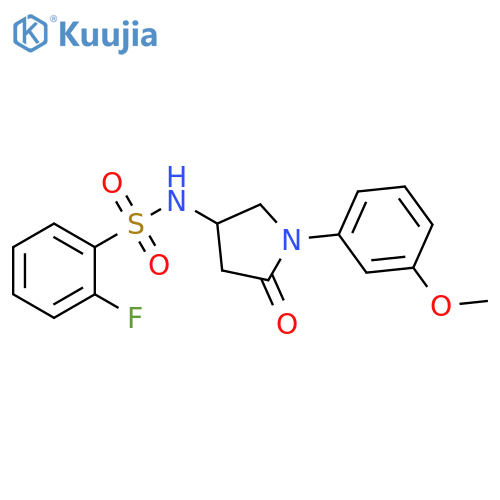 2-fluoro-N-1-(3-methoxyphenyl)-5-oxopyrrolidin-3-ylbenzene-1-sulfonamide structure