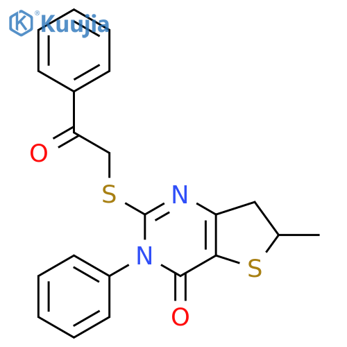 6-methyl-2-(2-oxo-2-phenylethyl)sulfanyl-3-phenyl-3H,4H,6H,7H-thieno3,2-dpyrimidin-4-one structure