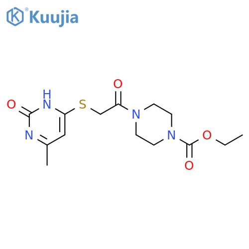 ethyl 4-{2-(6-methyl-2-oxo-1,2-dihydropyrimidin-4-yl)sulfanylacetyl}piperazine-1-carboxylate structure