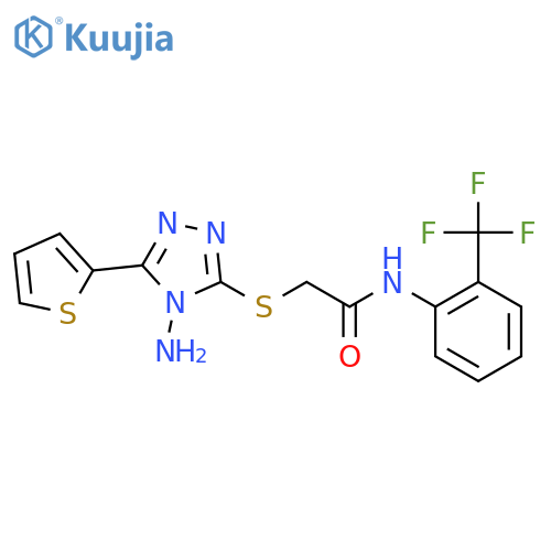 2-{4-amino-5-(thiophen-2-yl)-4H-1,2,4-triazol-3-ylsulfanyl}-N-2-(trifluoromethyl)phenylacetamide structure