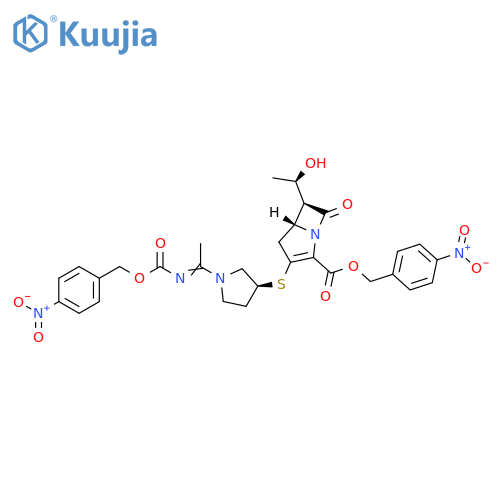 (4-Nitrophenyl)methyl (5R,6S)-6-[(1R)-1-hydroxyethyl]-3-[[(3S)-1-[1-[[[(4-nitrophenyl)methoxy]carbonyl]imino]ethyl]-3-pyrrolidinyl]thio]-7-oxo-1-azabicyclo[3.2.0]hept-2-ene-2-carboxylate structure