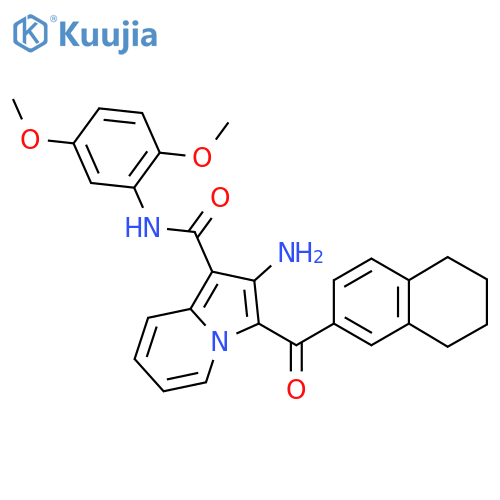 2-amino-N-(2,5-dimethoxyphenyl)-3-(5,6,7,8-tetrahydronaphthalene-2-carbonyl)indolizine-1-carboxamide structure