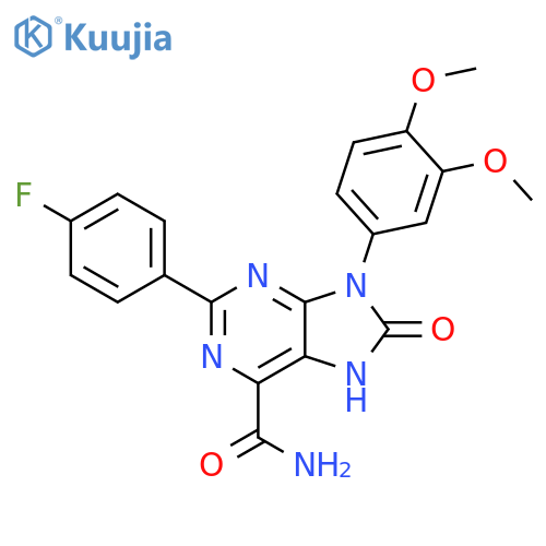 9-(3,4-dimethoxyphenyl)-2-(4-fluorophenyl)-8-oxo-8,9-dihydro-7H-purine-6-carboxamide structure